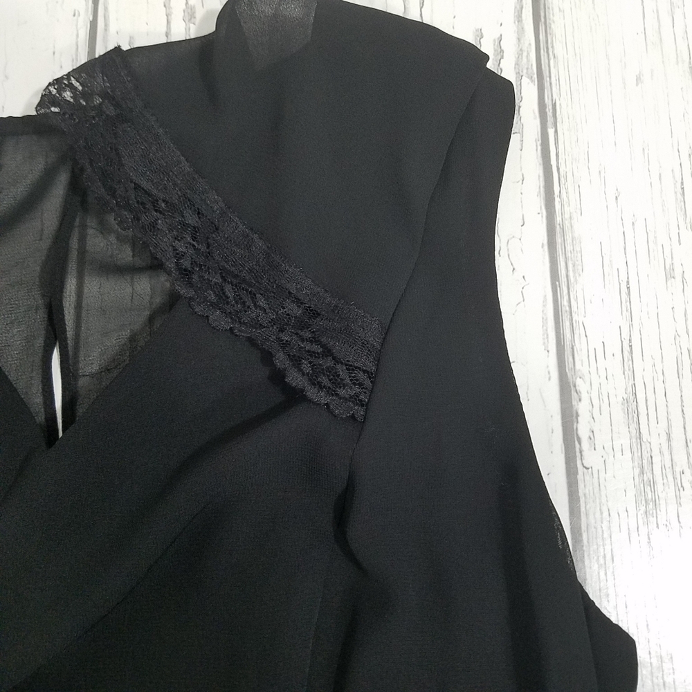 Nanette Lepore Cape Sleeve w Lace Chiffon Dress 6 - Picture 8 of 12